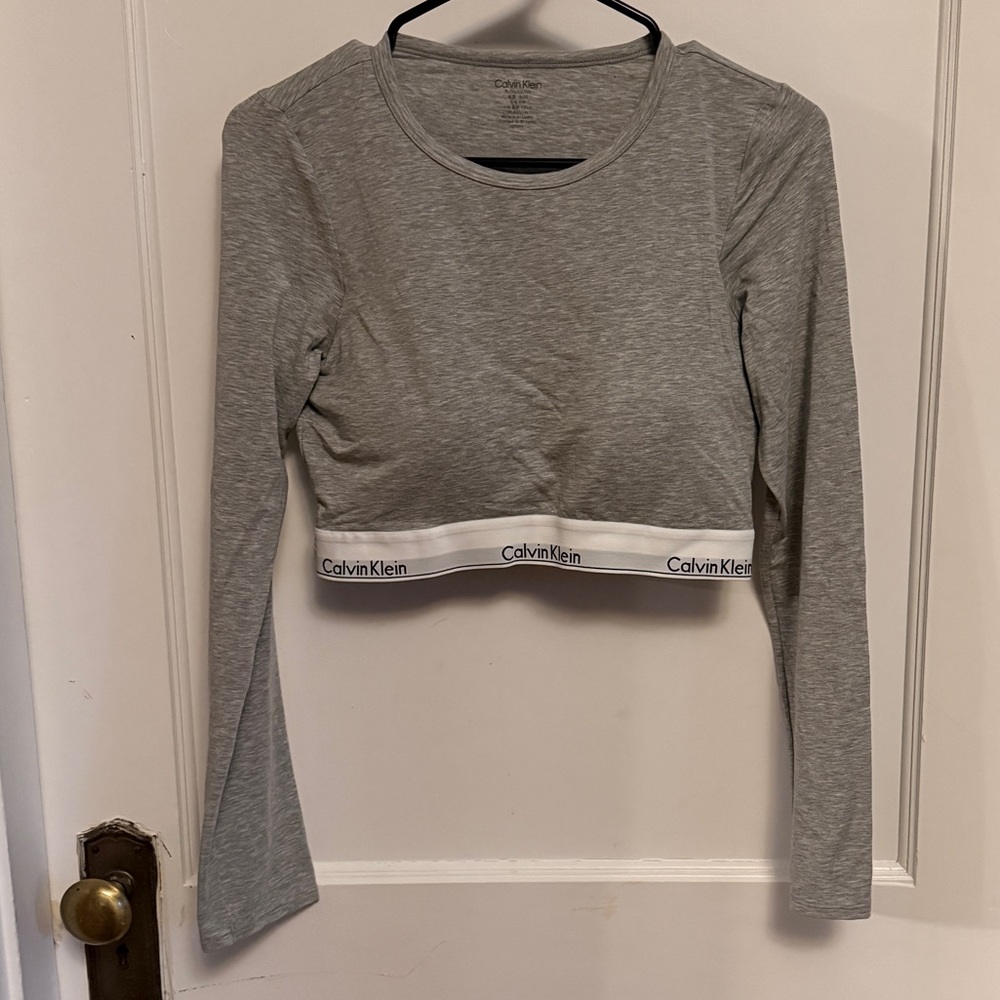 Calvin Klein Heather Gray Long Sleeve Crop Top